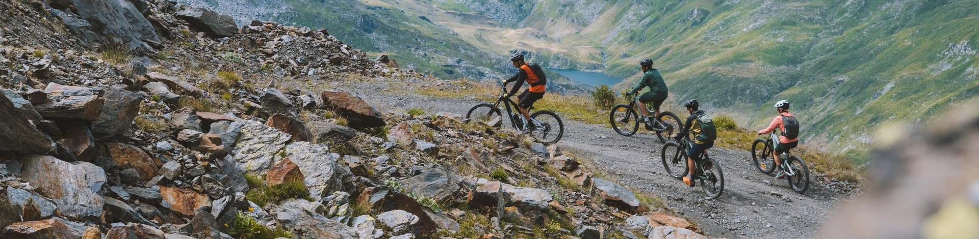 VTT électrique sur un sentier forestier dans les Alpes