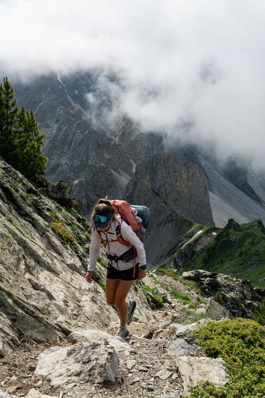 Hikers exploring a rocky mountain trail