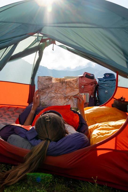 Bivouac tent on a mountain ridge