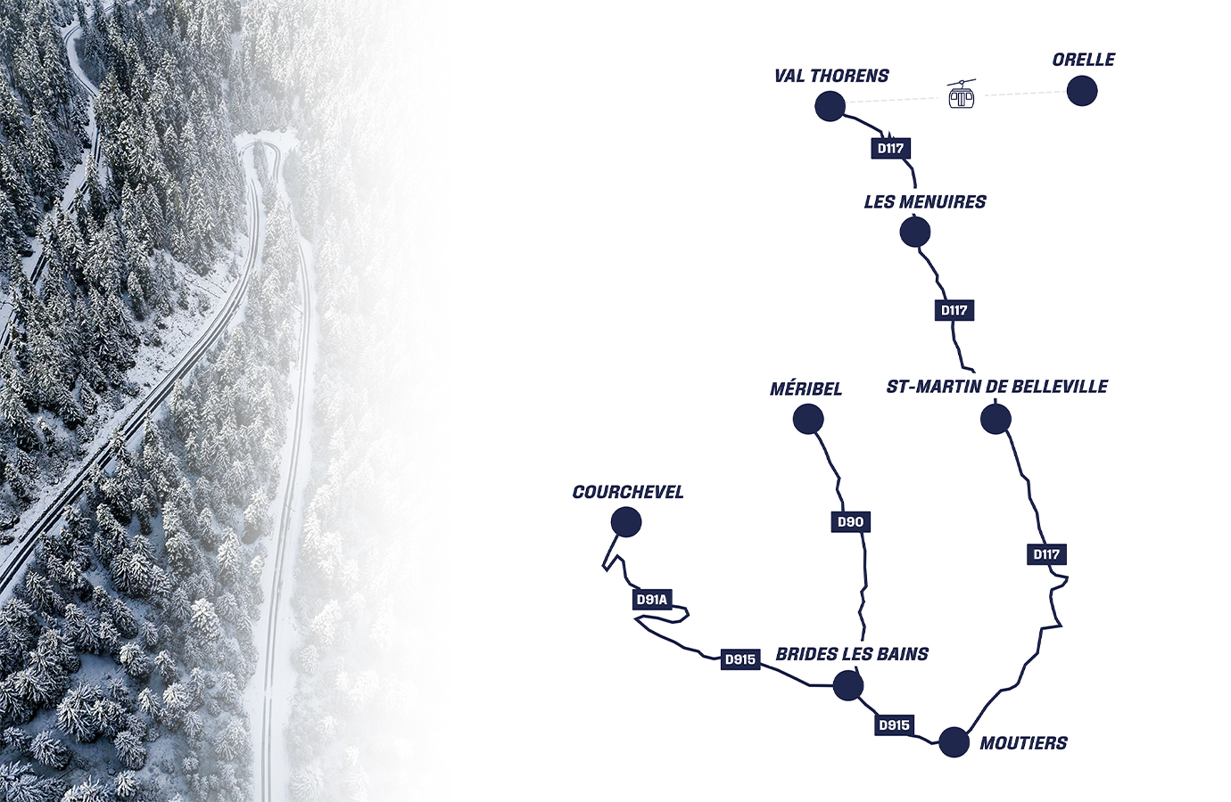 Map of 3 Vallées resorts by car