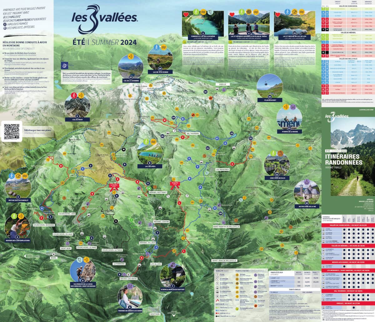 Map of all pedestrian itineraries in the 3 Valleys